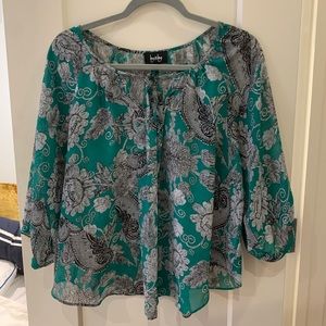 Green Flowy By&By Blouse with tie front